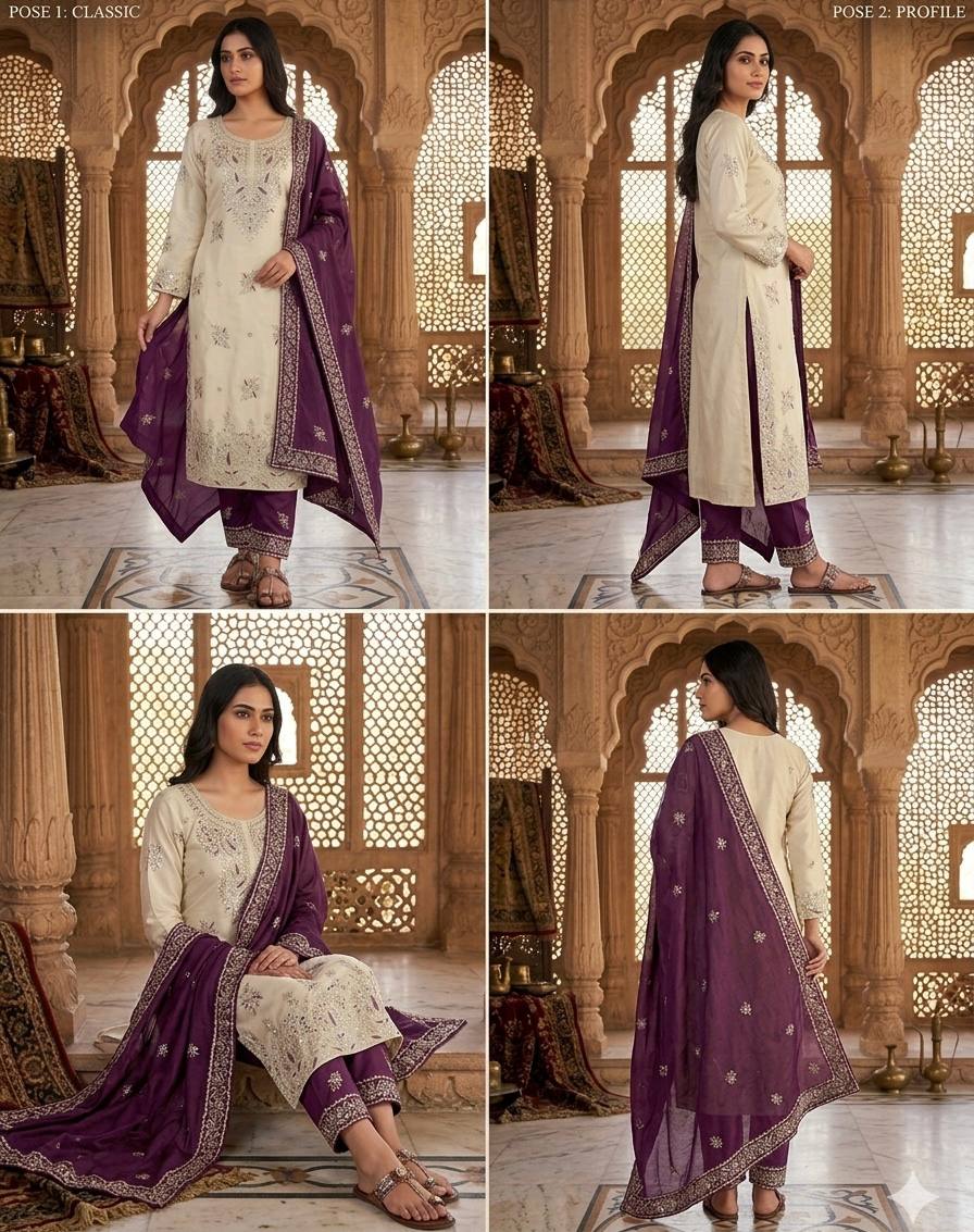 Party Wear Purple Silk Sequence Work Palazzo Suit