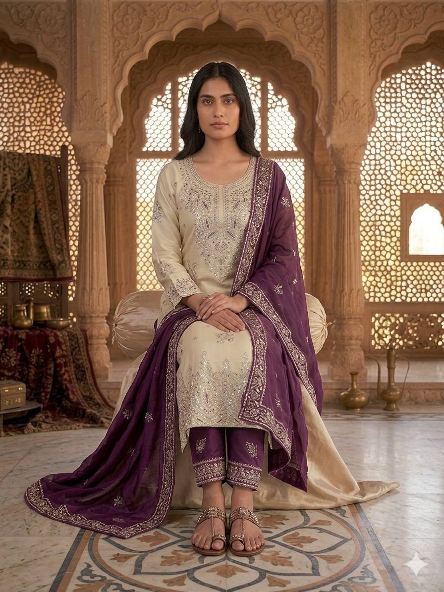 Party Wear Purple Silk Sequence Work Palazzo Suit
