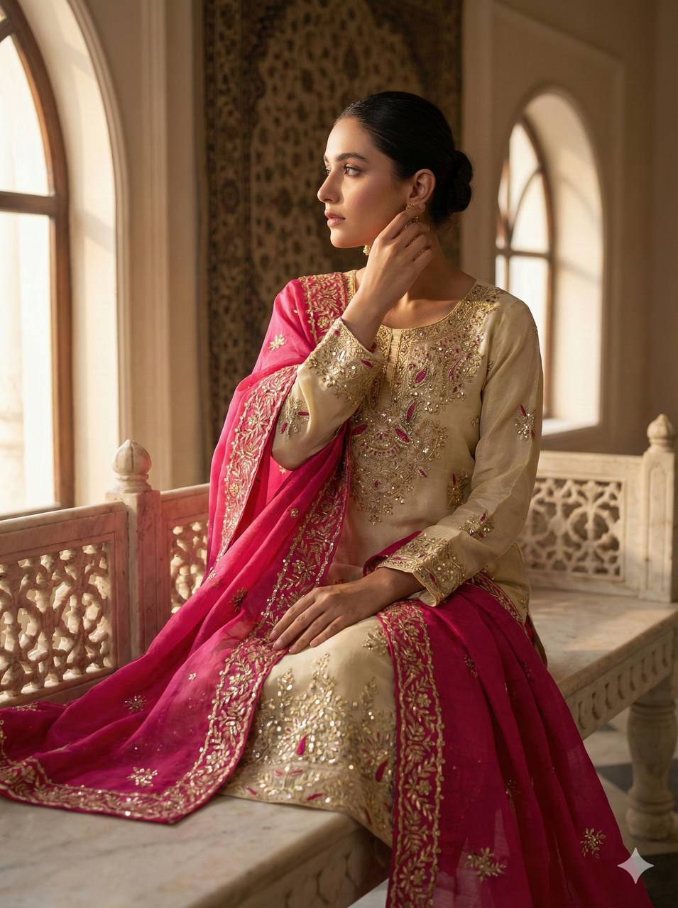 Ceremony Wear Pink Silk Sequence Work Palazzo Suit
