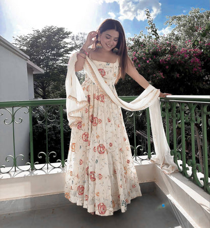 Neha Wedding Wear Off White Color Thread Work Designer Anarkali Suit