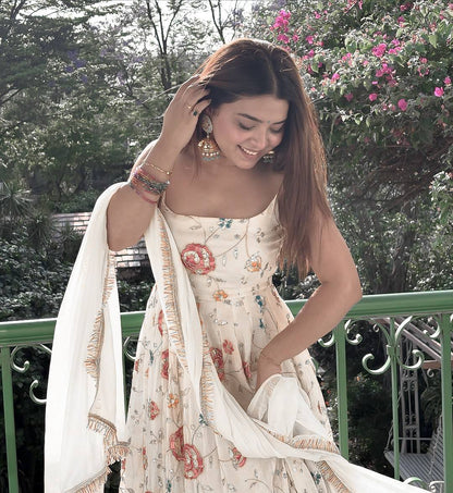 Neha Wedding Wear Off White Color Thread Work Designer Anarkali Suit