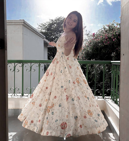 Neha Wedding Wear Off White Color Thread Work Designer Anarkali Suit