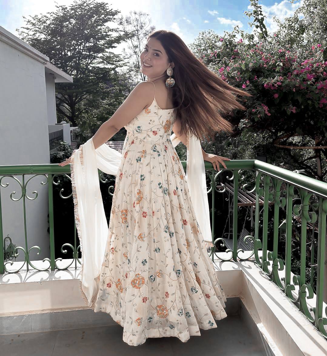 Neha Wedding Wear Off White Color Thread Work Designer Anarkali Suit