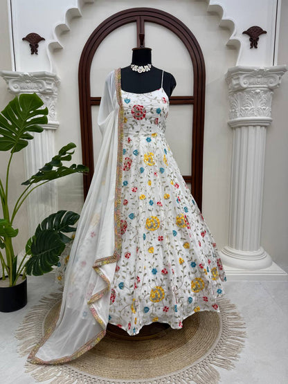 Neha Wedding Wear Off White Color Thread Work Designer Anarkali Suit
