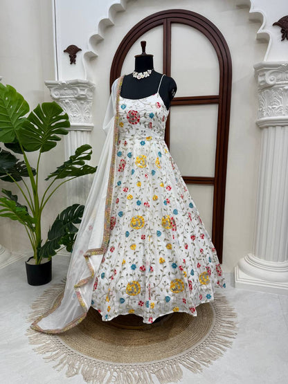 Neha Wedding Wear Off White Color Thread Work Designer Anarkali Suit