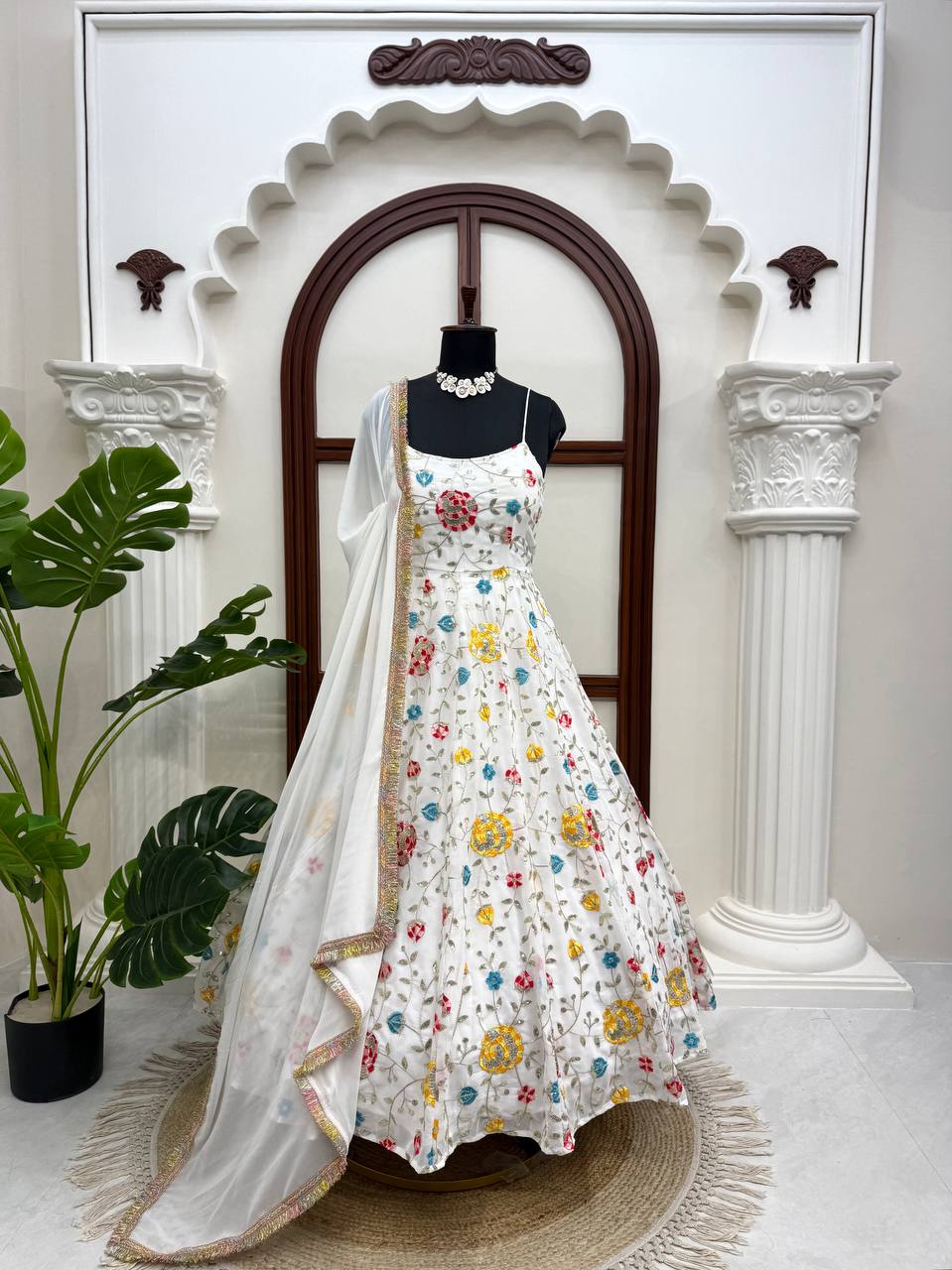 Neha Wedding Wear Off White Color Thread Work Designer Anarkali Suit