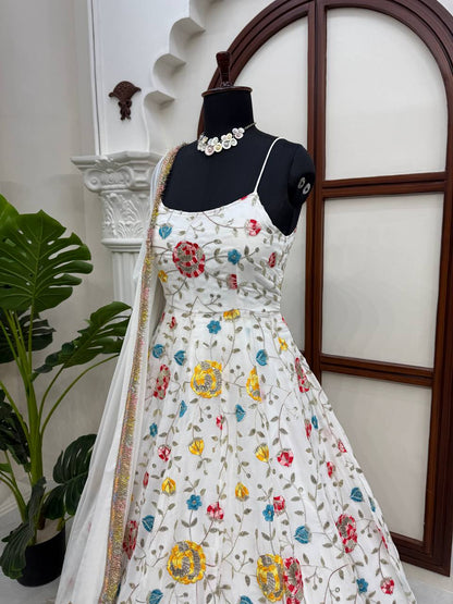 Neha Wedding Wear Off White Color Thread Work Designer Anarkali Suit