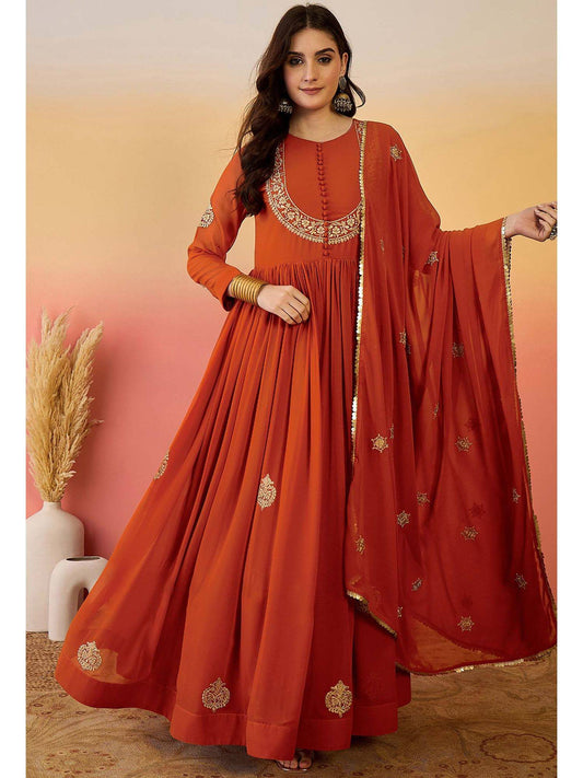 Preferable Orange Color Heavy Micro Cotton Anarkali Gown