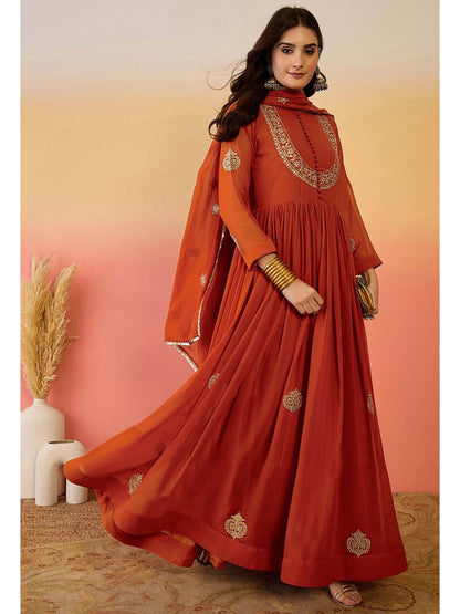 Preferable Orange Color Heavy Micro Cotton Anarkali Gown