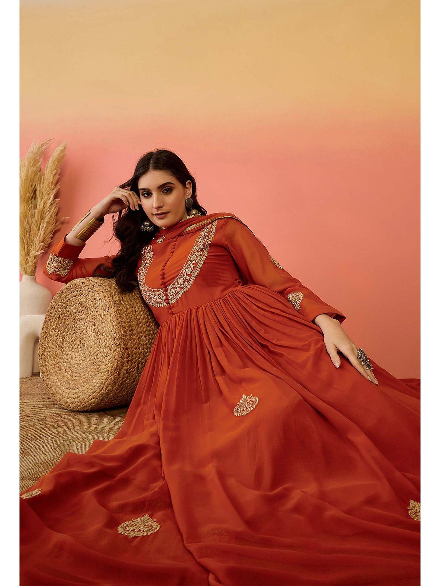 Preferable Orange Color Heavy Micro Cotton Anarkali Gown