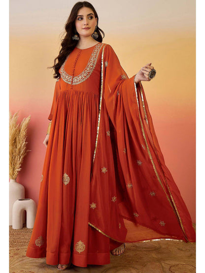 Preferable Orange Color Heavy Micro Cotton Anarkali Gown