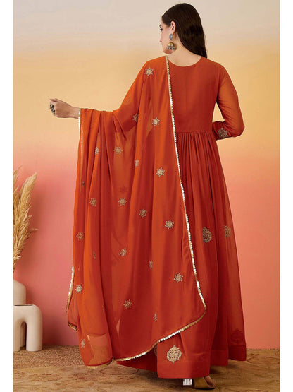 Preferable Orange Color Heavy Micro Cotton Anarkali Gown