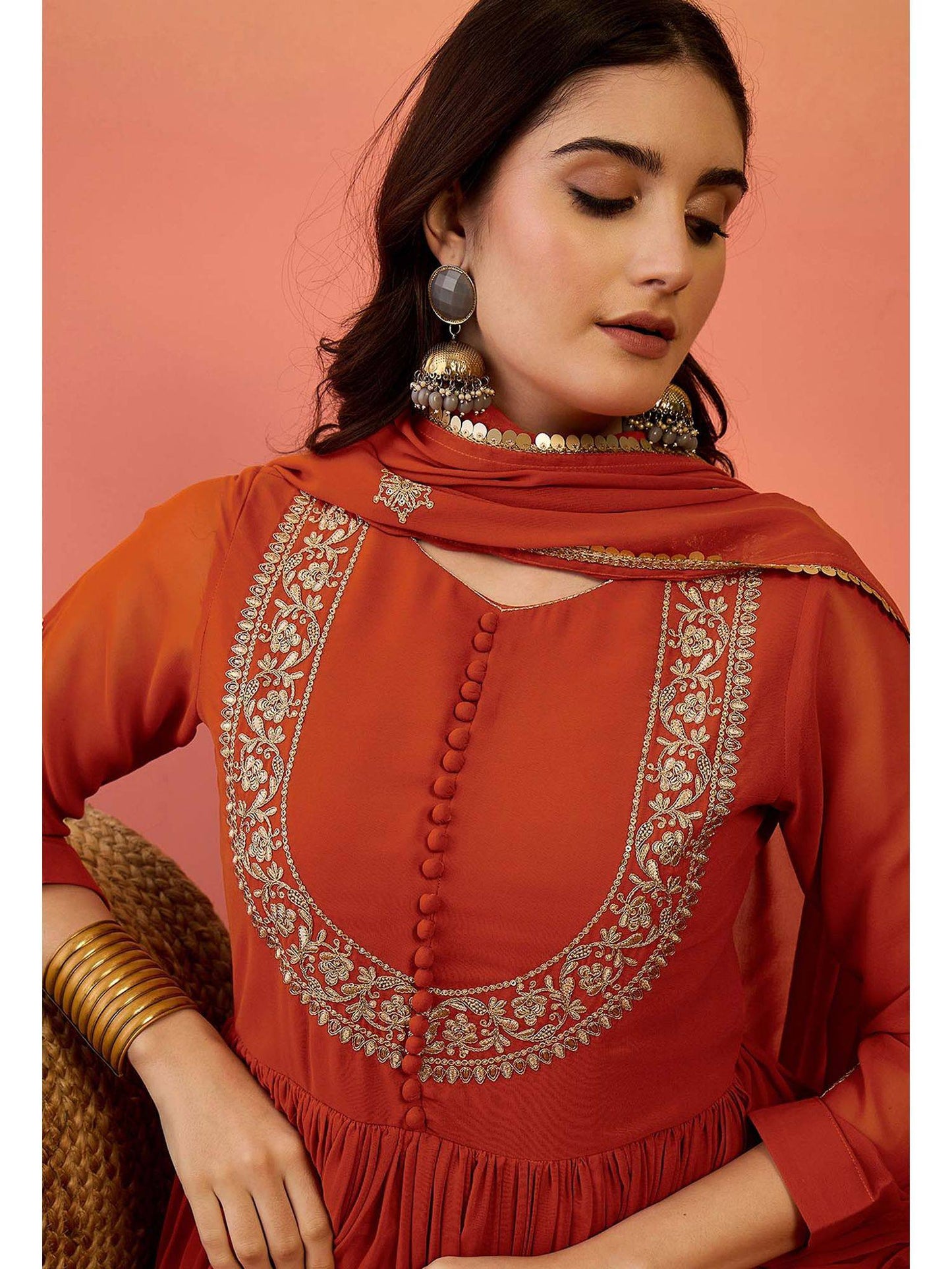 Preferable Orange Color Heavy Micro Cotton Anarkali Gown