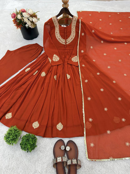 Preferable Orange Color Heavy Micro Cotton Anarkali Gown