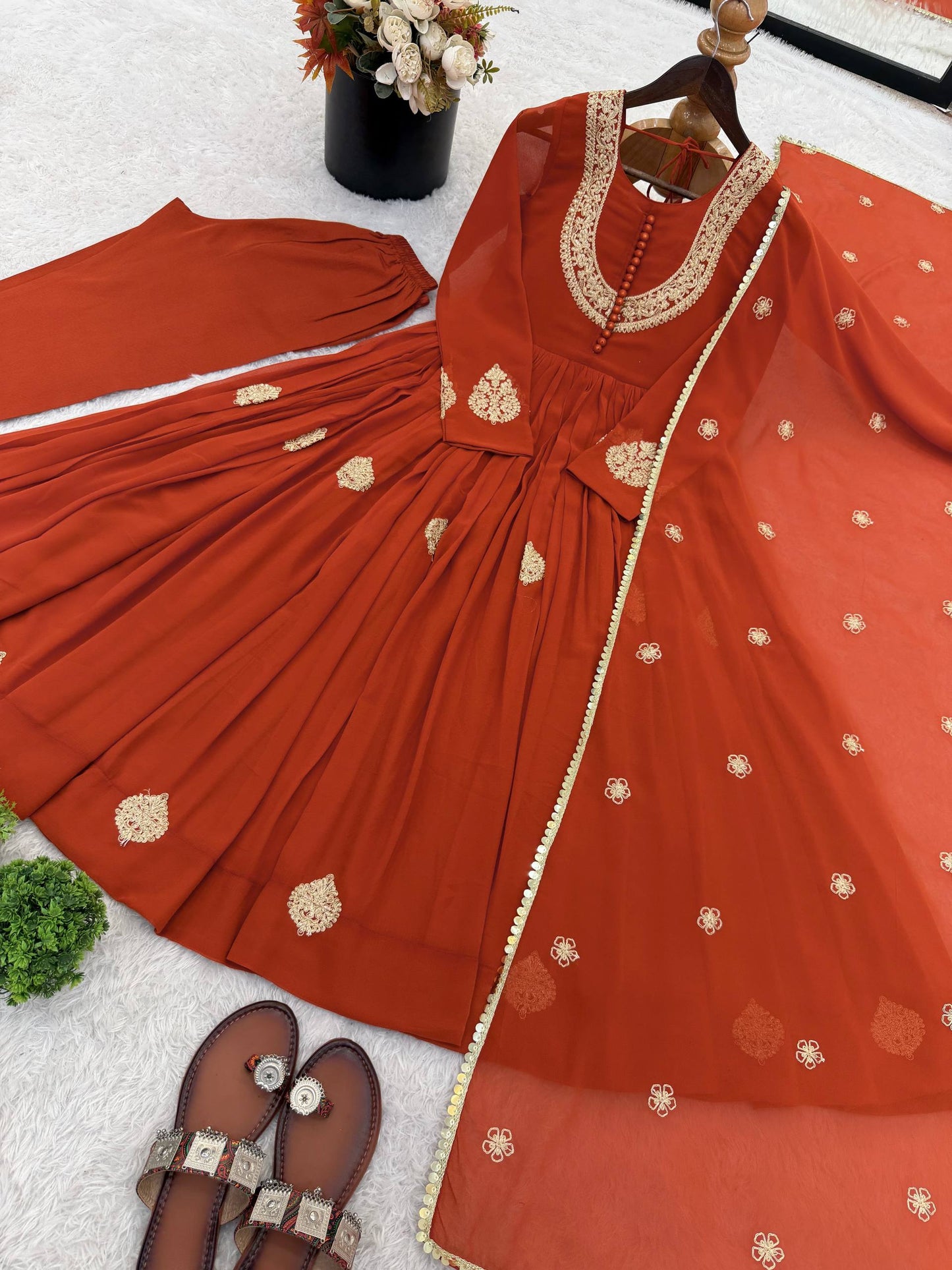 Preferable Orange Color Heavy Micro Cotton Anarkali Gown