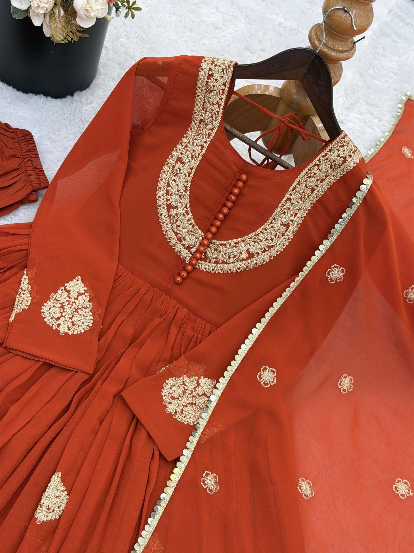 Preferable Orange Color Heavy Micro Cotton Anarkali Gown