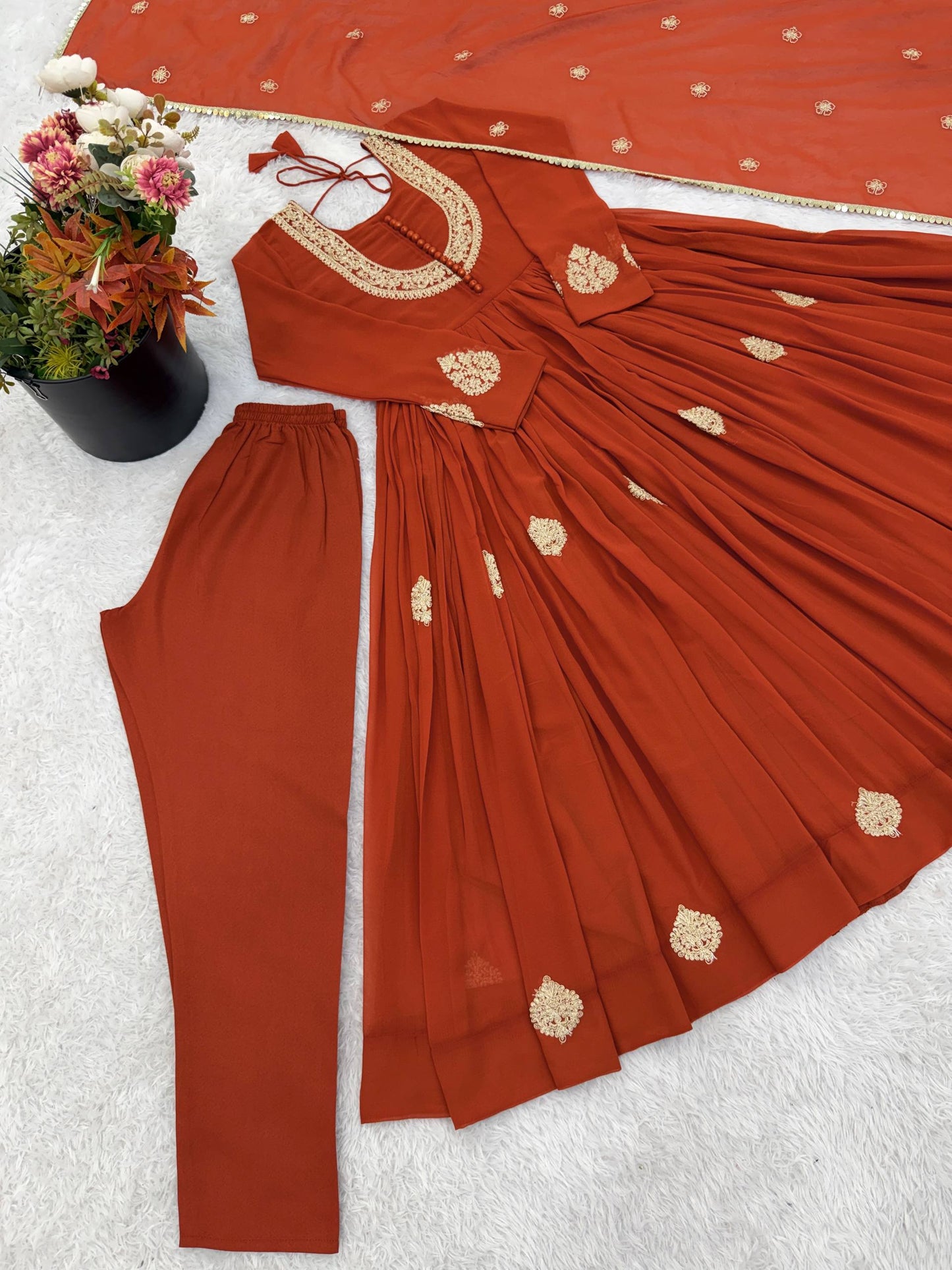Preferable Orange Color Heavy Micro Cotton Anarkali Gown