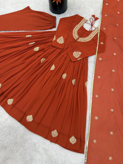 Preferable Orange Color Heavy Micro Cotton Anarkali Gown