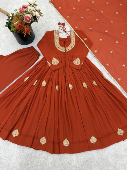 Preferable Orange Color Heavy Micro Cotton Anarkali Gown