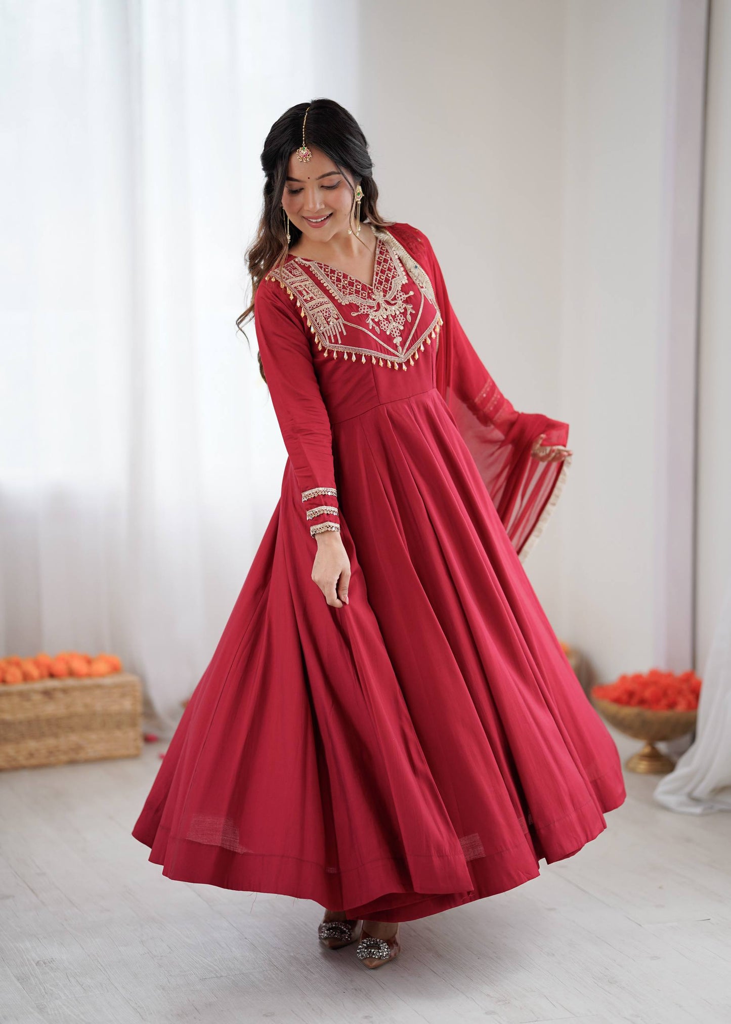 Wedding Wear Embroidered Full Flair Anarkali Suit Set