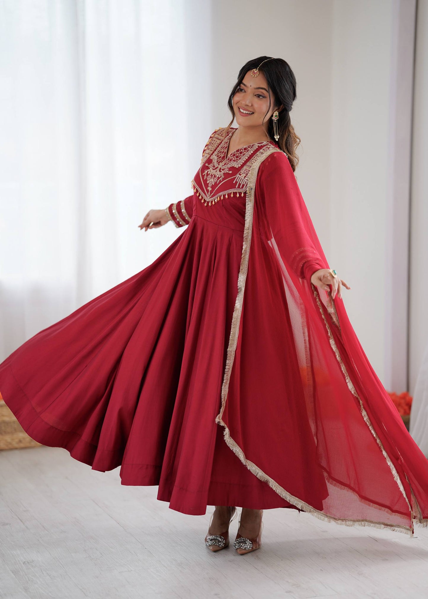 Wedding Wear Embroidered Full Flair Anarkali Suit Set