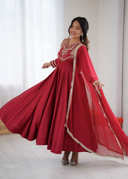 Wedding Wear Embroidered Full Flair Anarkali Suit Set