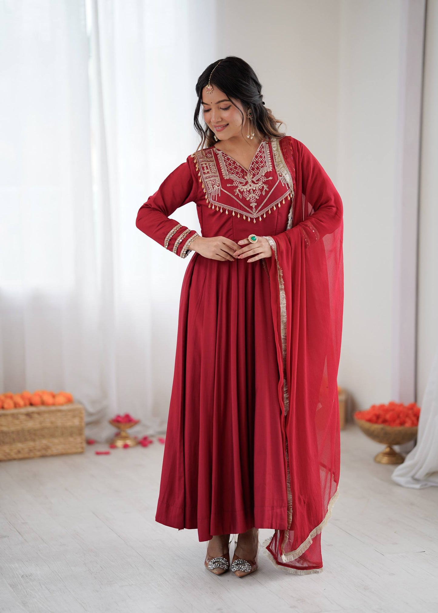 Wedding Wear Embroidered Full Flair Anarkali Suit Set