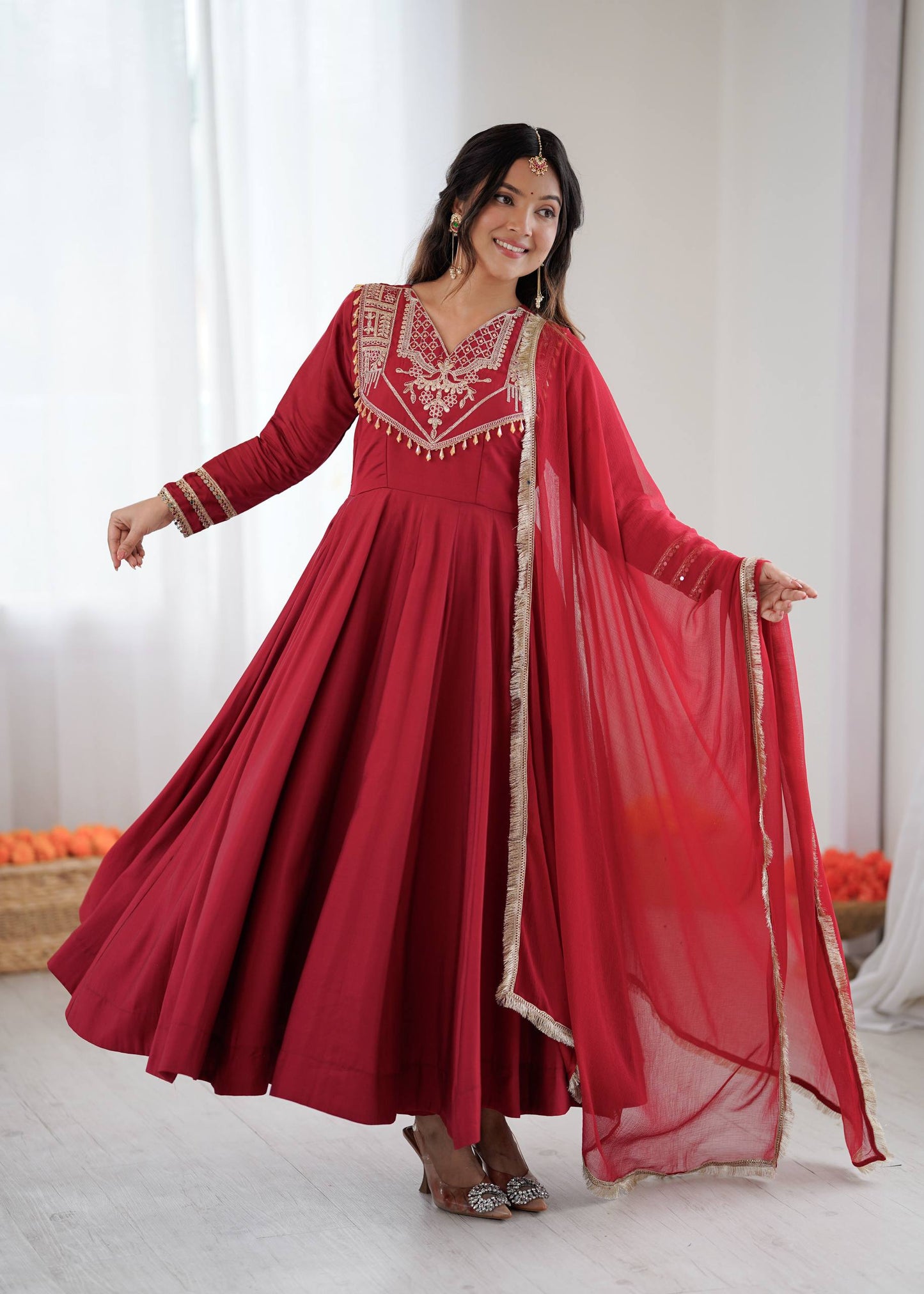 Wedding Wear Embroidered Full Flair Anarkali Suit Set