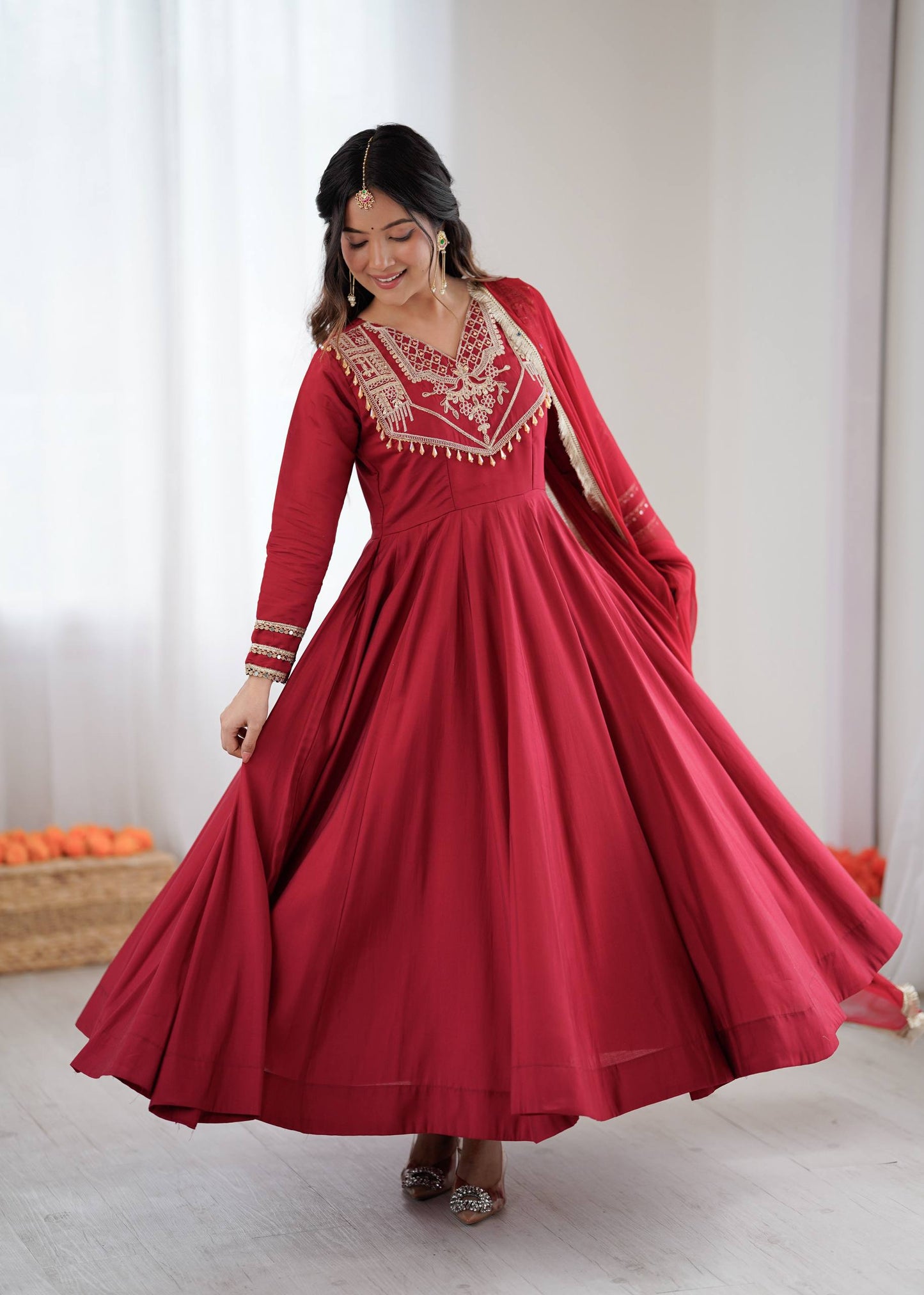 Wedding Wear Embroidered Full Flair Anarkali Suit Set