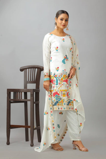 Graceful White Color Heavy Chinon Silk With Heavy Embroidery Coding Sequence Work Salwar Suit