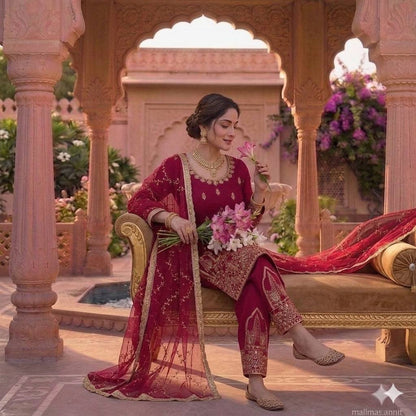 Red Color Designer Heavy Natural Crepe Silk Salwar Suit