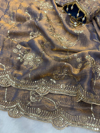 Elegant Lavneder Color Chiffon Embroidery Work Saree