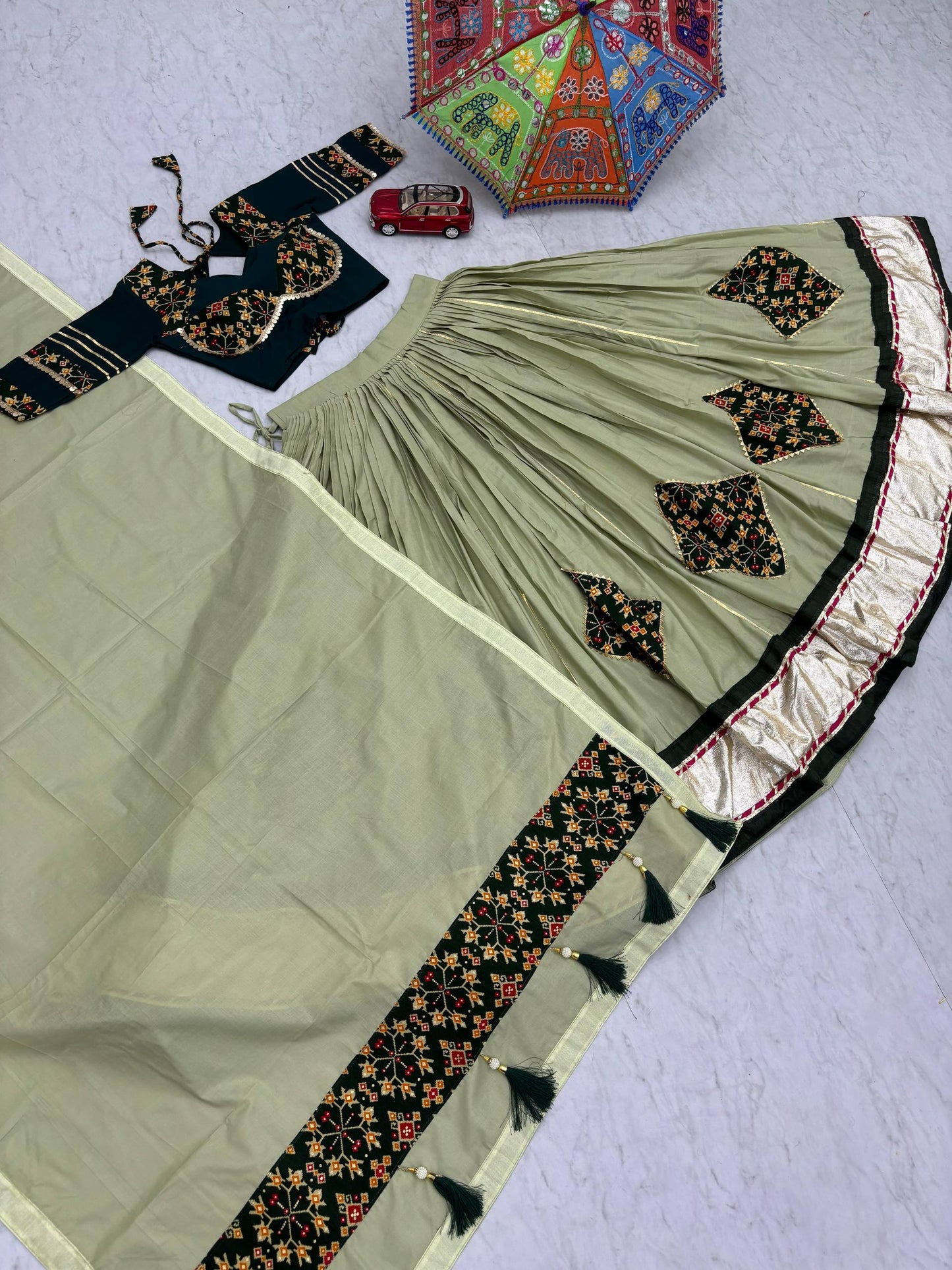 Navratri Special Wear Pista Color Pure Cotton Lehenga Choli