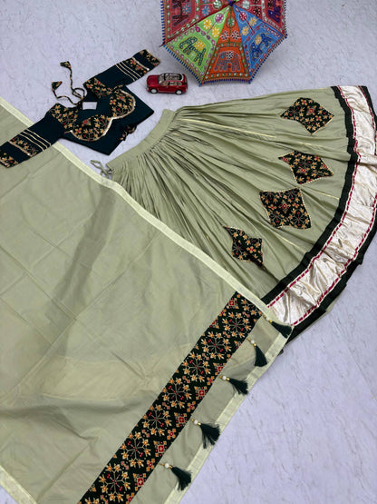 Navratri Special Wear Pista Color Pure Cotton Lehenga Choli