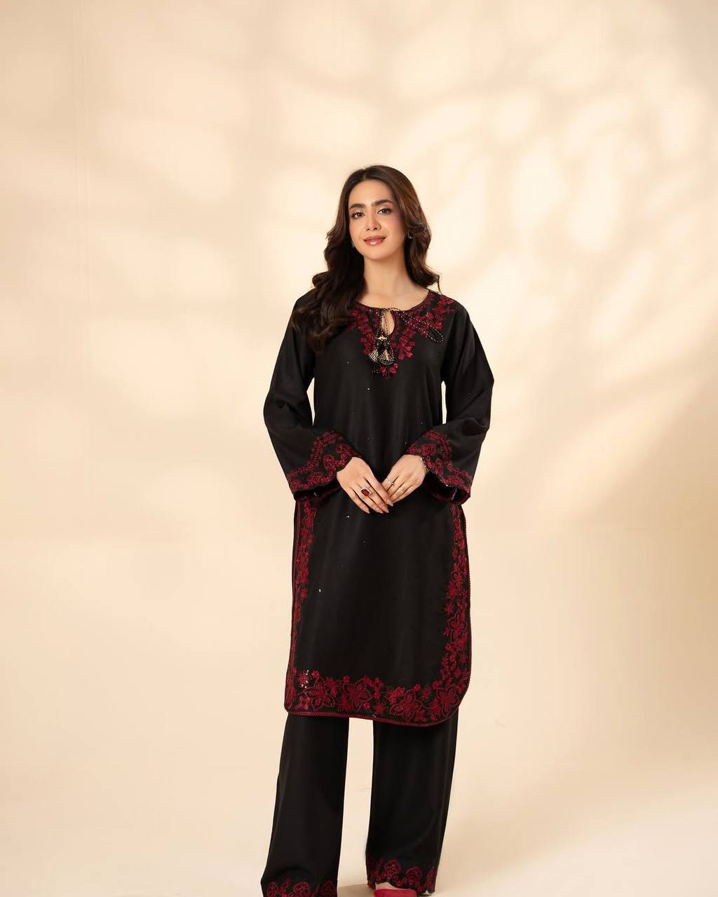 Function Wear Black Color Designer French Crepe Top With Palazzo