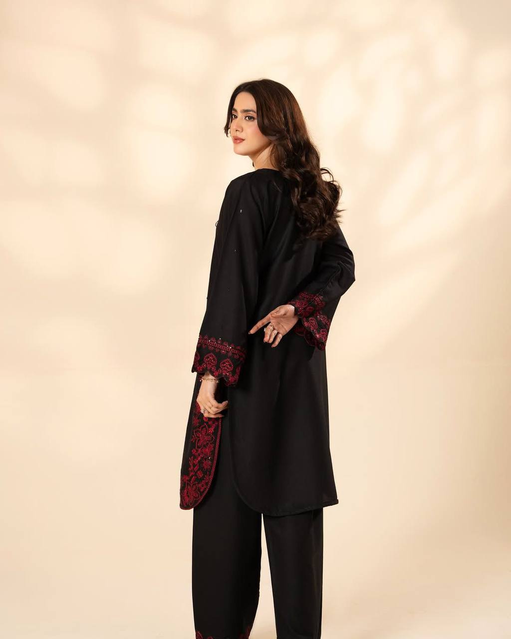 Function Wear Black Color Designer French Crepe Top With Palazzo