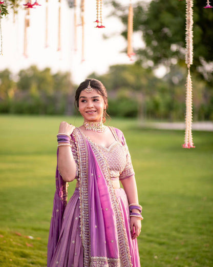 Engagements Wear Lavender Color Embroiderded Lehenga Choli