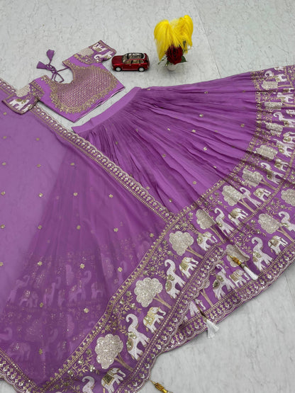 Engagements Wear Lavender Color Embroiderded Lehenga Choli