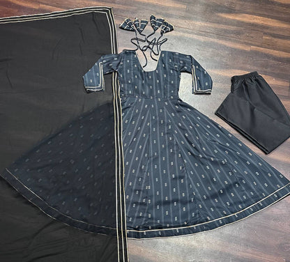 Luxury Black Color Maslin Fabric Digital Printed Work Anarkali Suit