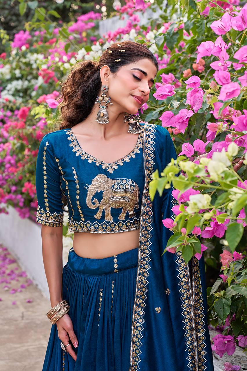 Bollywood Style Blue Color Sequence Embroidered Lehenga Choli Set
