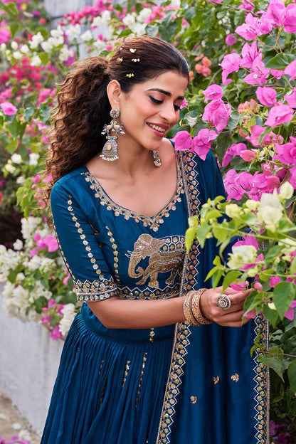Bollywood Style Blue Color Sequence Embroidered Lehenga Choli Set