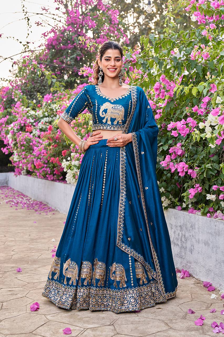 Bollywood Style Blue Color Sequence Embroidered Lehenga Choli Set