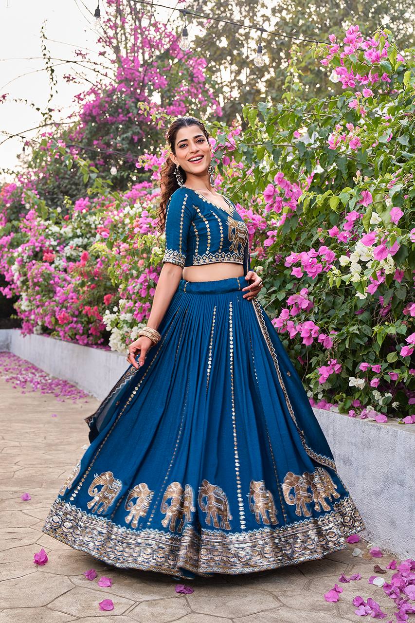 Bollywood Style Blue Color Sequence Embroidered Lehenga Choli Set