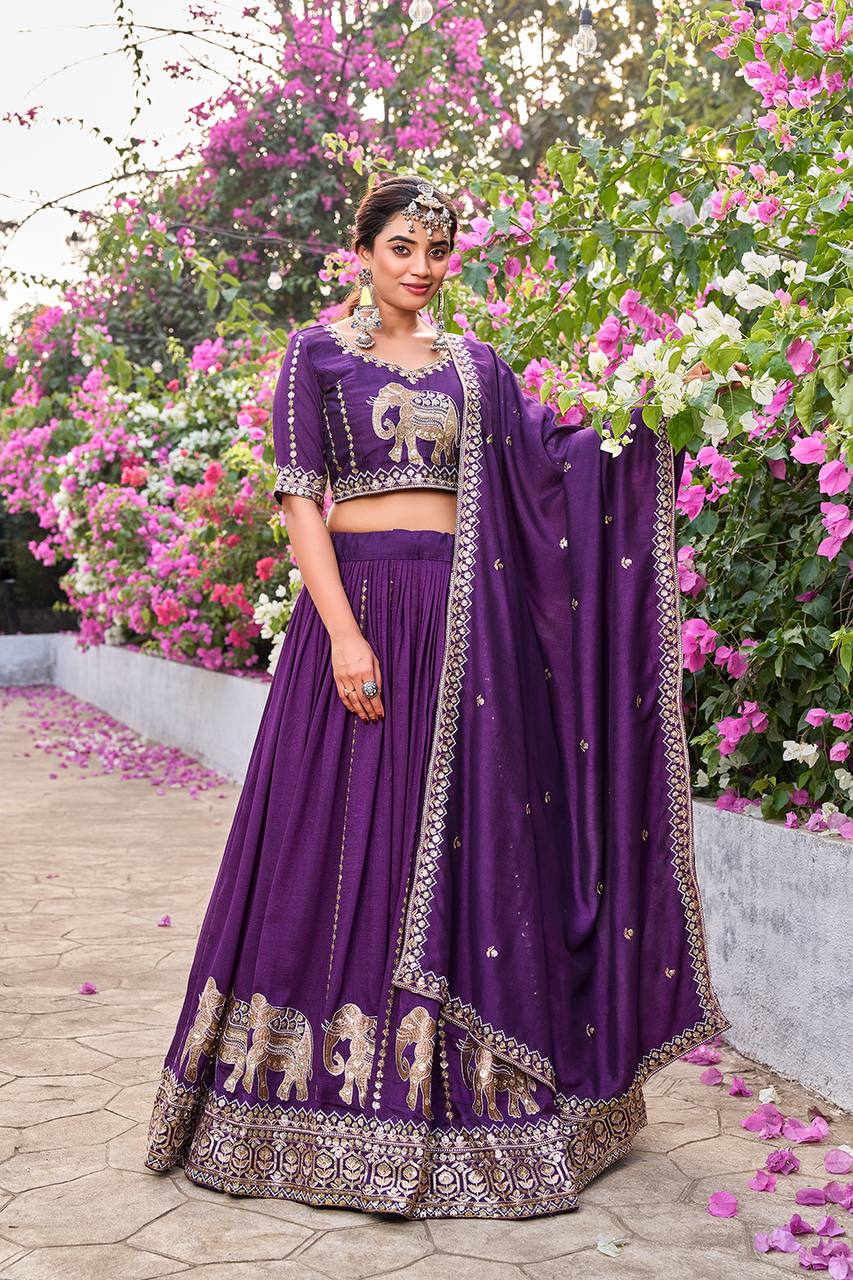 Occasion Wear Purple Color Sequence With Thread Work Lehenga Choli