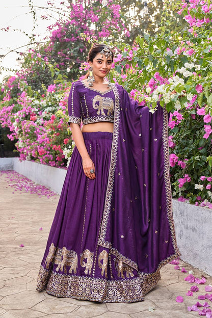 Occasion Wear Purple Color Sequence With Thread Work Lehenga Choli