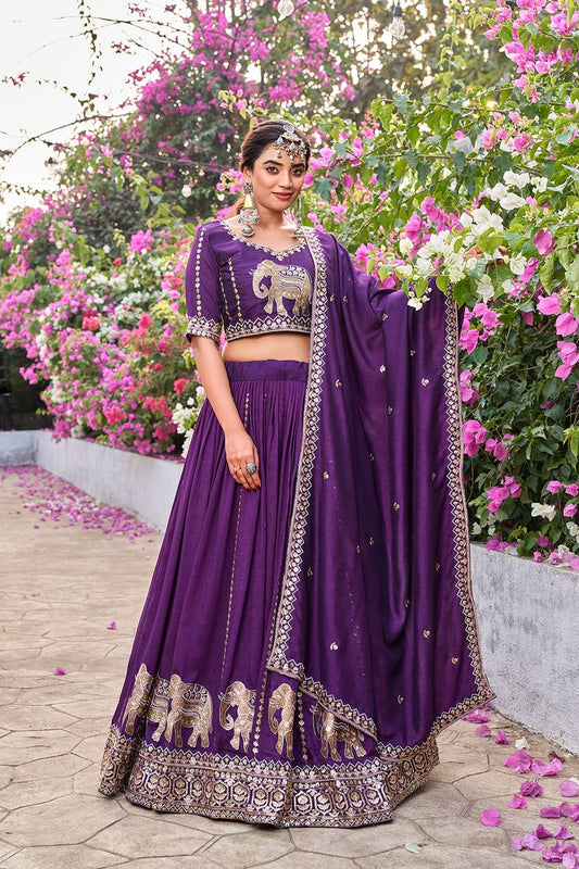 Occasion Wear Purple Color Sequence With Thread Work Lehenga Choli