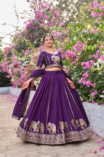 Occasion Wear Purple Color Sequence With Thread Work Lehenga Choli