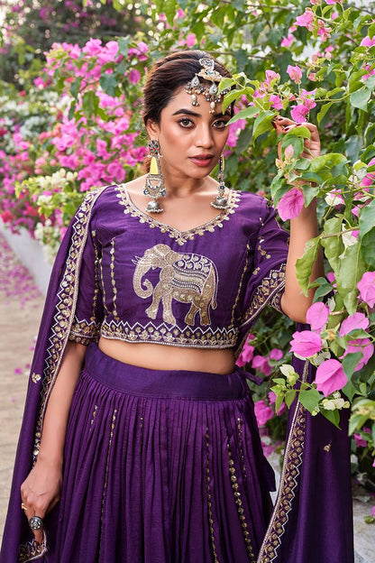 Occasion Wear Purple Color Sequence With Thread Work Lehenga Choli