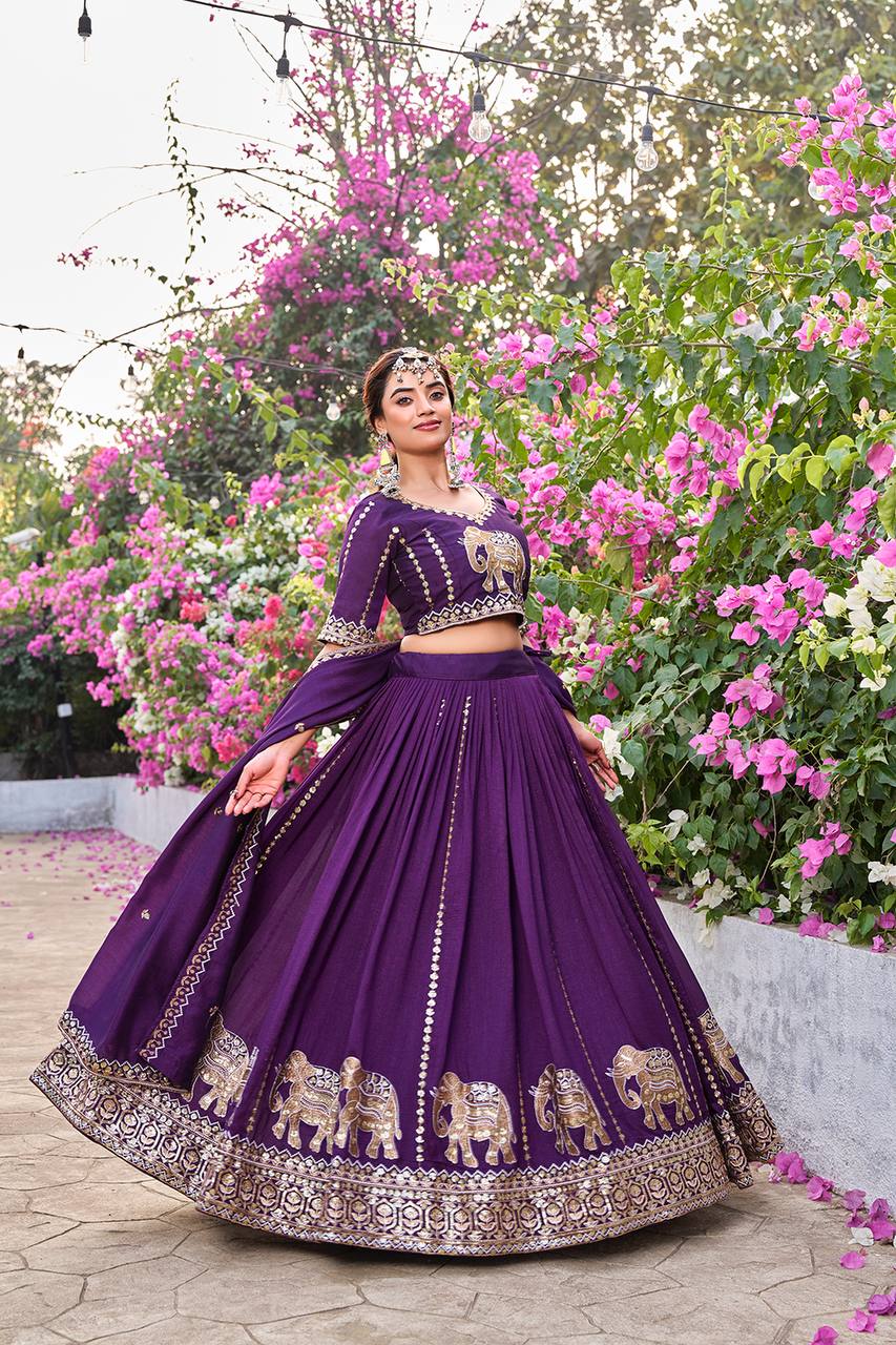 Occasion Wear Purple Color Sequence With Thread Work Lehenga Choli