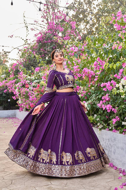Occasion Wear Purple Color Sequence With Thread Work Lehenga Choli